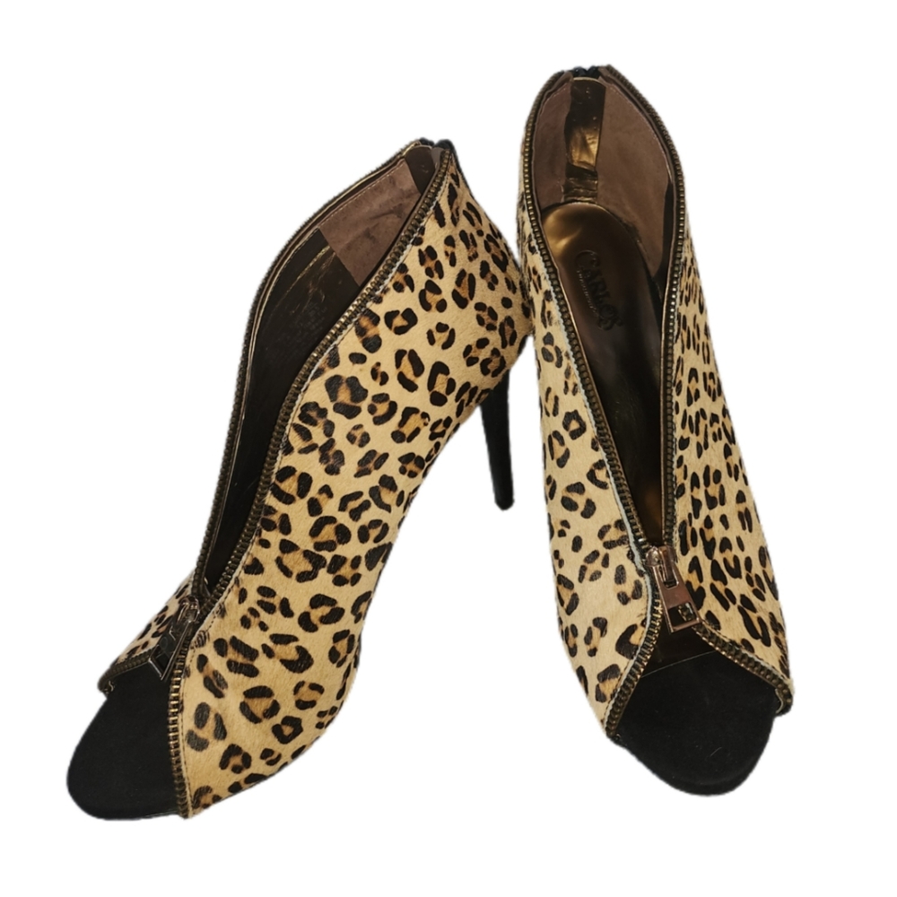 CARLOS SANTANA VERUCA PONY HAIR LEATHER INTRI OPEN TOE LEOPARD BOOTIES SIZE 9.5 - Picture 6 of 7